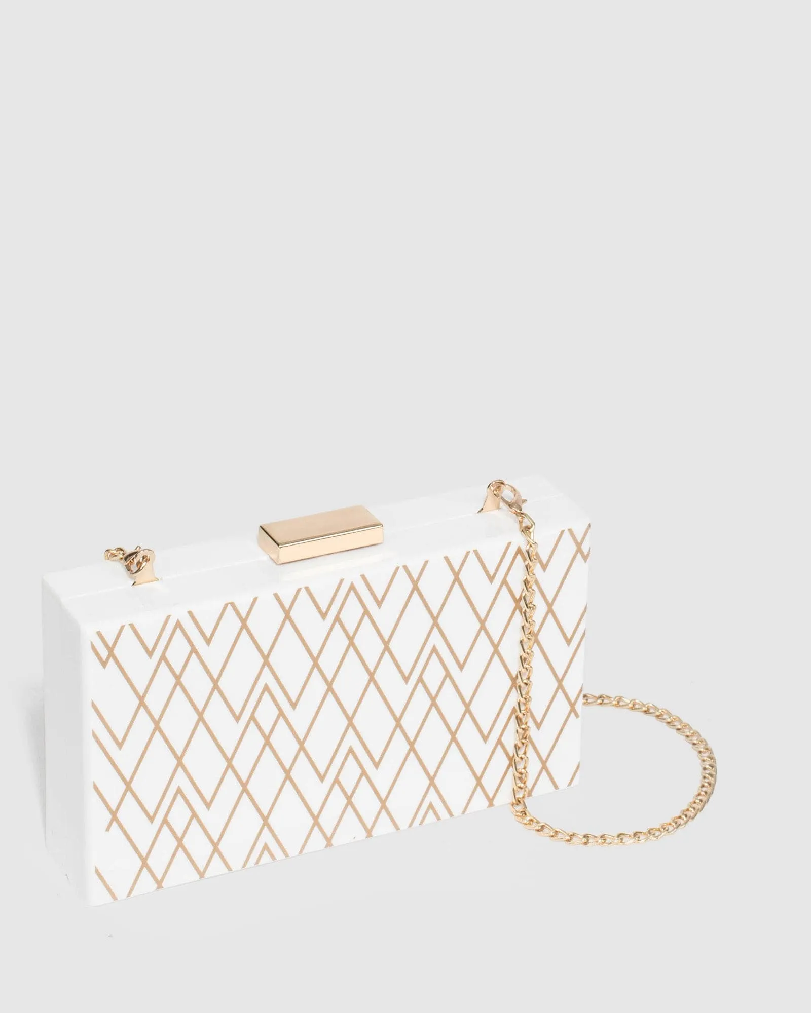 White Rowena Geo Acrylic Clutch Bag