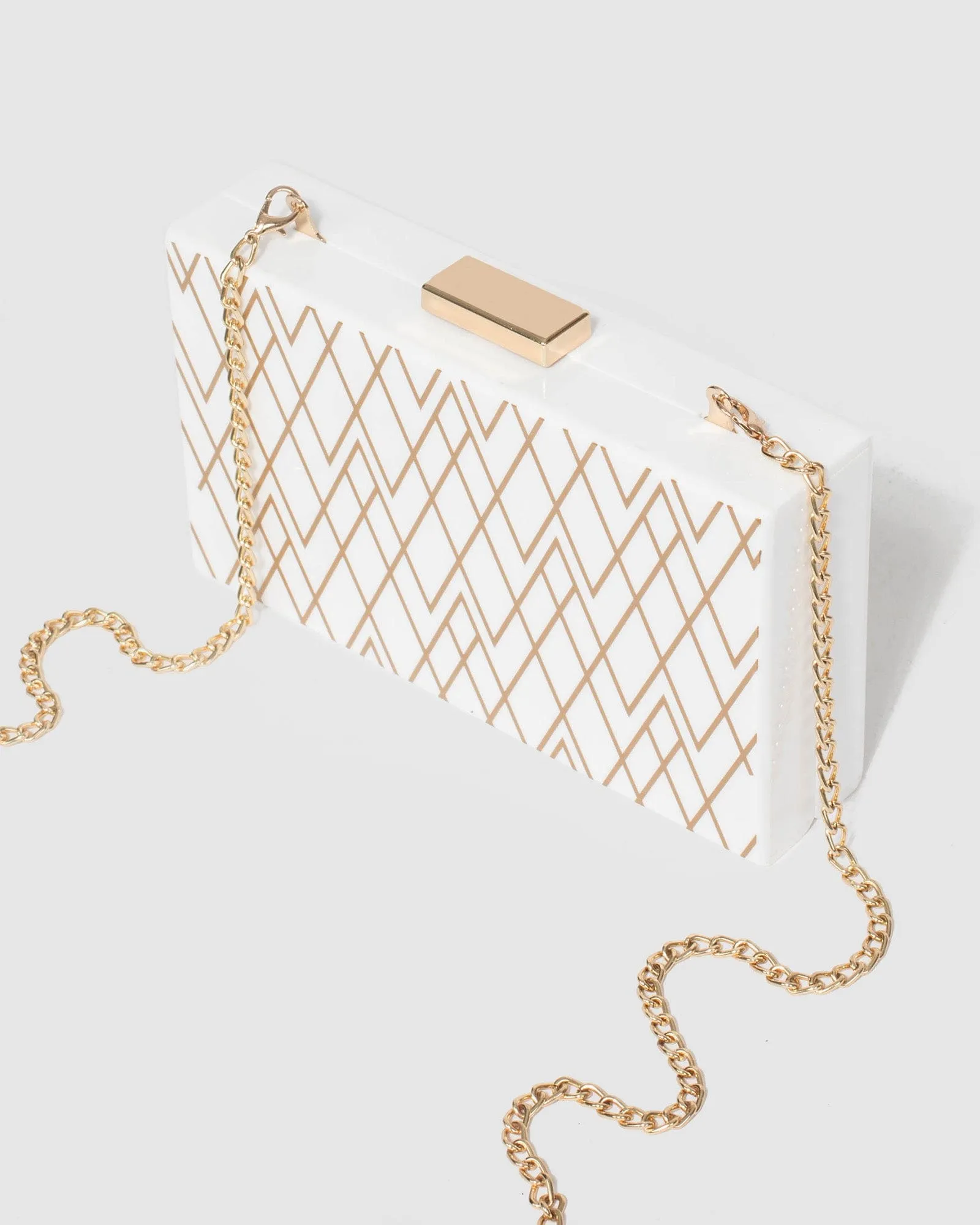 White Rowena Geo Acrylic Clutch Bag