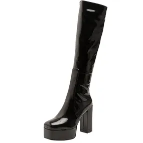 Women's Sexy Black Color High Heel Mid-Calf Platform Boot Shoes