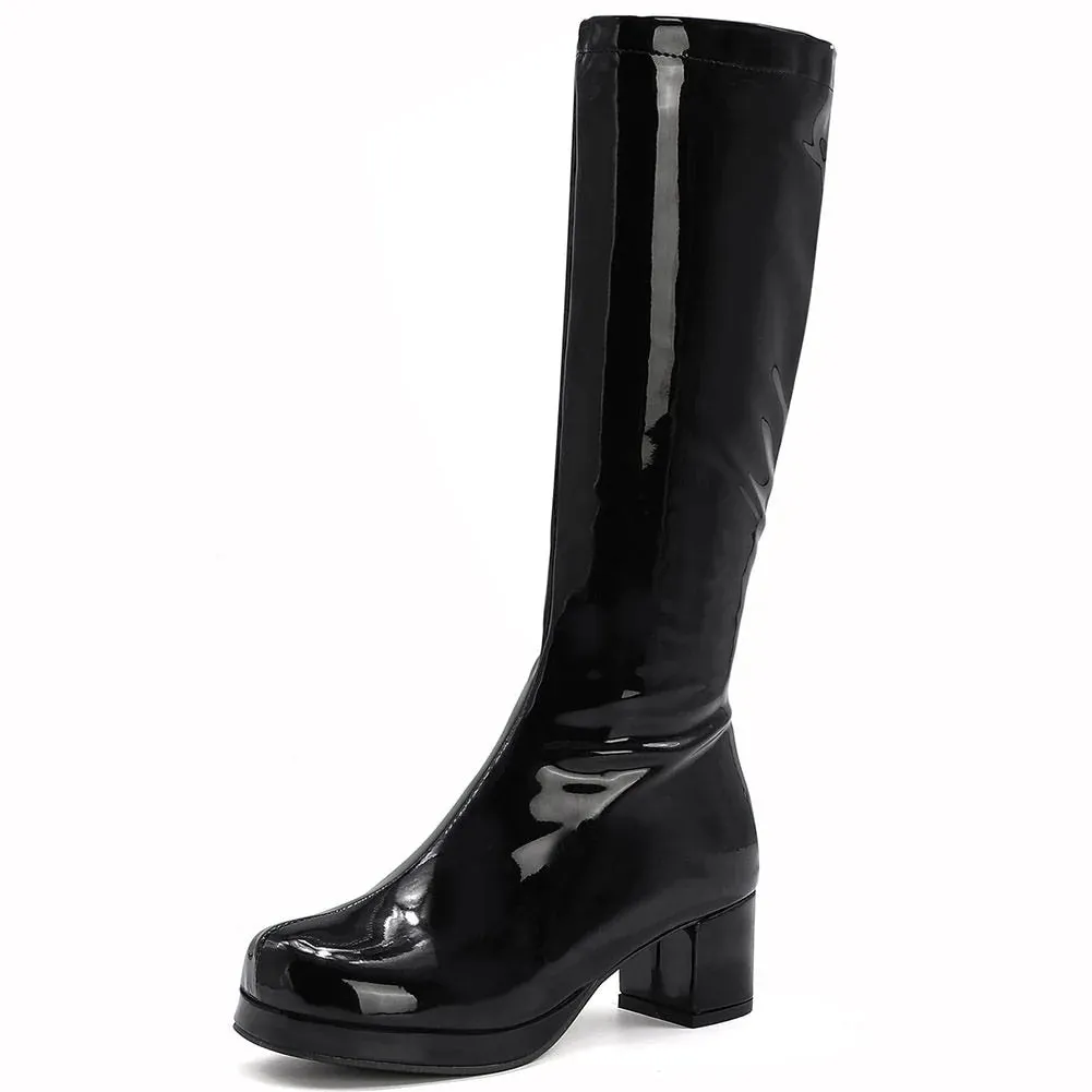 Women's Sexy Designer Black Color Square Heel Platform Boot Shoes