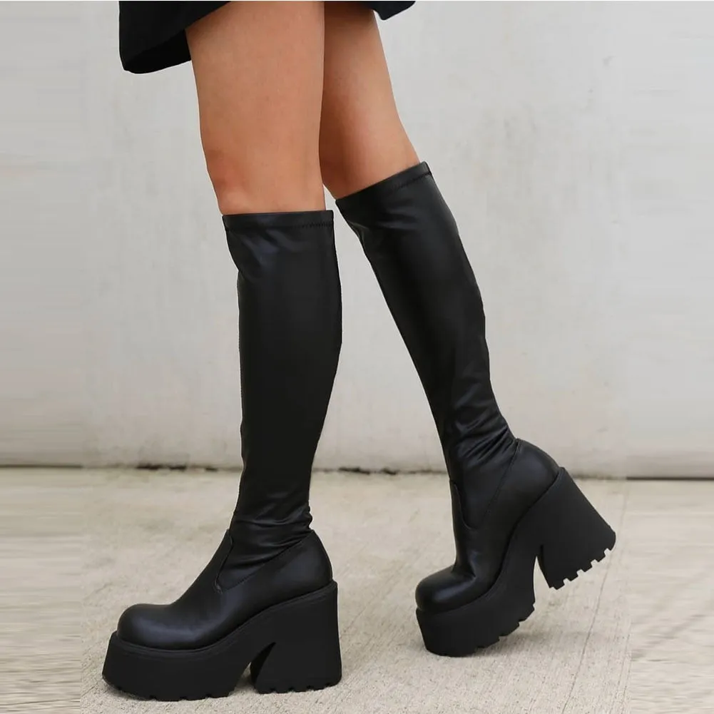 Women's Winter Punk Style Knee High Non-slip Platform Boot Shoes