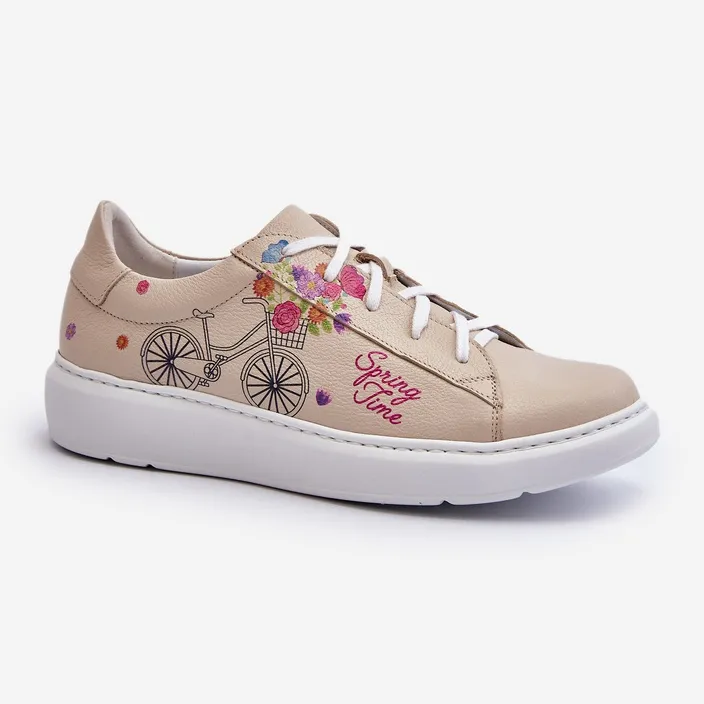 Zazoo 024/TAMARA Women's Leather Sneakers, Beige