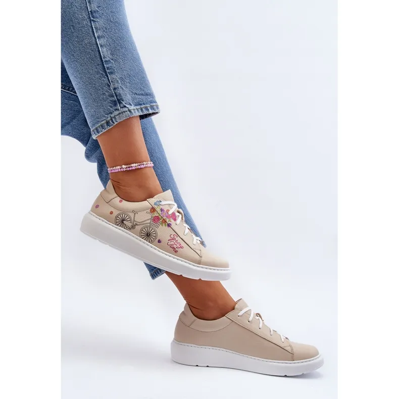 Zazoo 024/TAMARA Women's Leather Sneakers, Beige